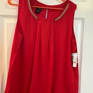 New Directions Chic Red Sleeveless Blouse with Chain Accent